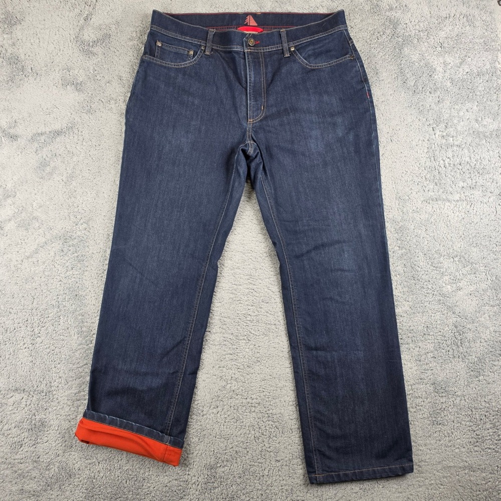 LL Bean Fleece Lined Jeans Men 35x30 Blue Straight Leg Denim Pants Outdoors Cozy